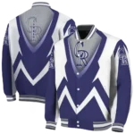 custom colorado rockies v stripes blue white varsity jacket best selling