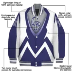 custom colorado rockies v stripes blue white varsity jacket best selling