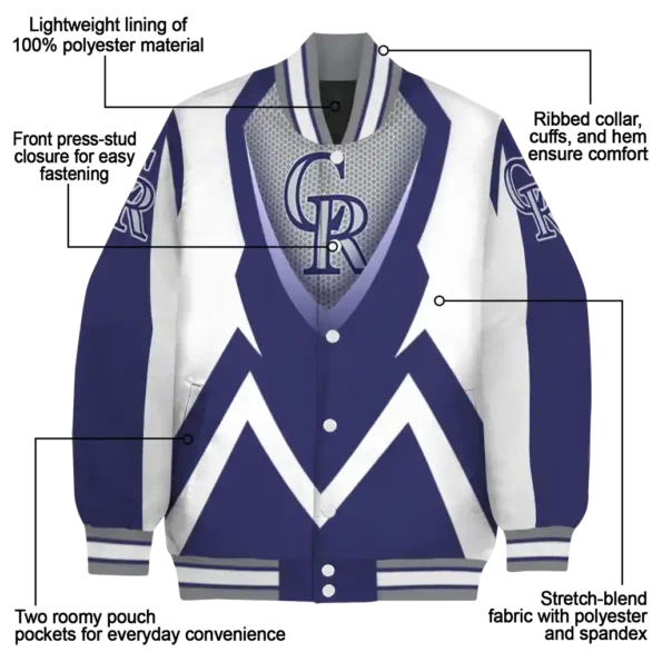 custom colorado rockies v stripes blue white varsity jacket new arrival