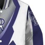 custom colorado rockies v stripes blue white varsity jacket best selling