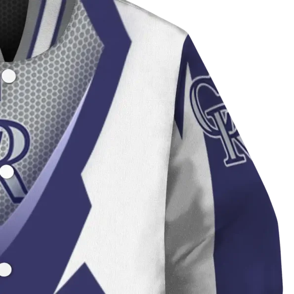 custom colorado rockies v stripes blue white varsity jacket premium grade
