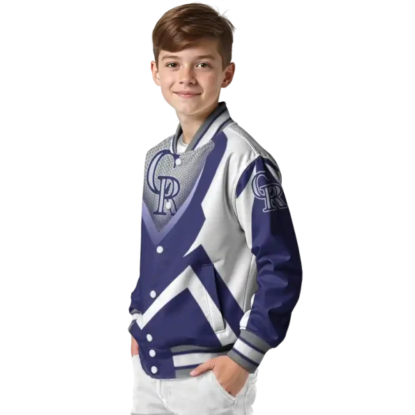 custom colorado rockies v stripes blue white varsity jacket trendy