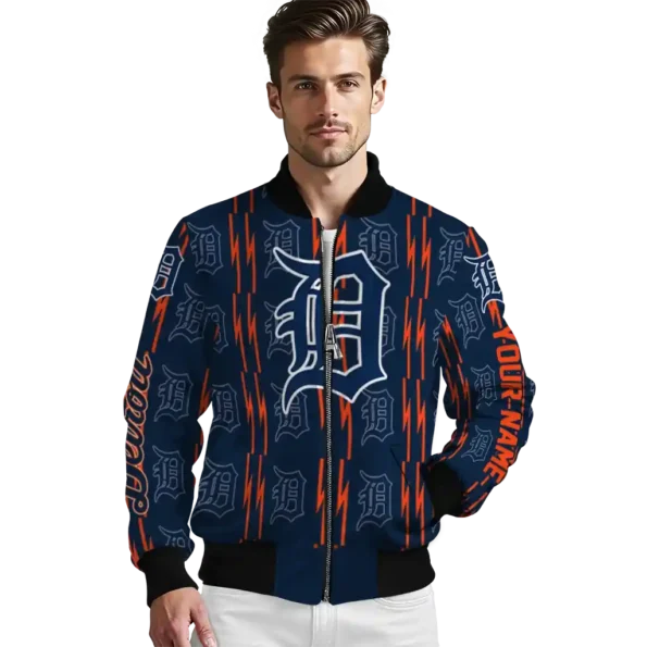 custom detroit tigers bolt stripe navy bomber jacket high quality
