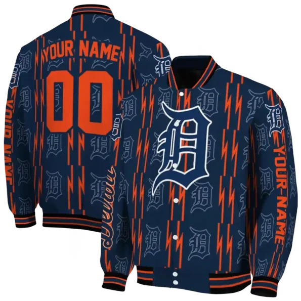 custom detroit tigers bolt stripe navy varsity jacket fashion forward
