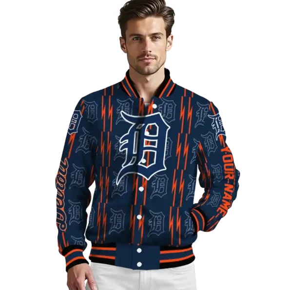 custom detroit tigers bolt stripe navy varsity jacket high quality