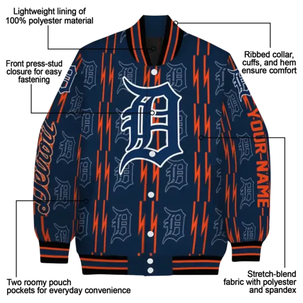 custom detroit tigers bolt stripe navy varsity jacket new arrival
