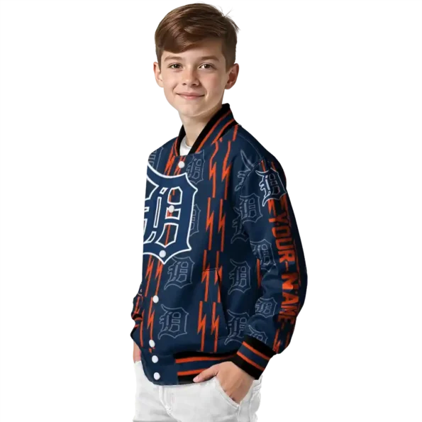 custom detroit tigers bolt stripe navy varsity jacket trendy