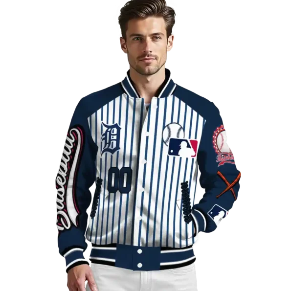 custom detroit tigers eagle baseball navy white varsity jacket high quality