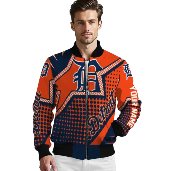 custom detroit tigers star burst navy bomber jacket high quality