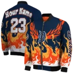 custom detroit tigers winged blaze navy white bomber jacket best selling
