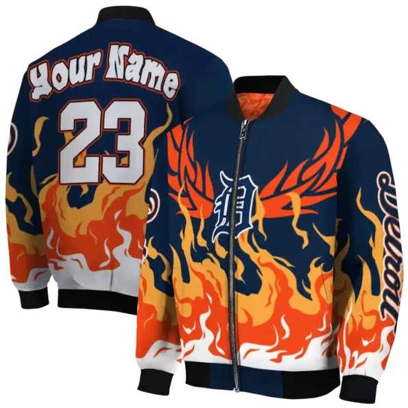 custom detroit tigers winged blaze navy white bomber jacket fashion forward