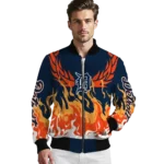 custom detroit tigers winged blaze navy white bomber jacket best selling