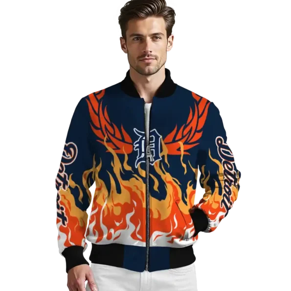 custom detroit tigers winged blaze navy white bomber jacket high quality