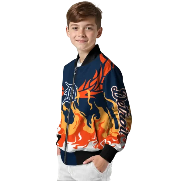 custom detroit tigers winged blaze navy white bomber jacket trendy