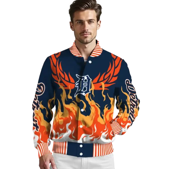 custom detroit tigers winged blaze navy white varsity jacket high quality