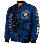 custom houston astros hexagon cluster blue black bomber jacket best selling