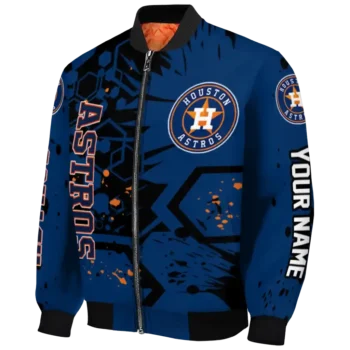 custom houston astros hexagon cluster blue black bomber jacket best selling