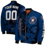 custom houston astros hexagon cluster blue black bomber jacket best selling