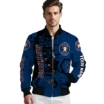 custom houston astros hexagon cluster blue black bomber jacket best selling