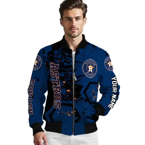 custom houston astros hexagon cluster blue black bomber jacket high quality