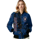 custom houston astros hexagon cluster blue black bomber jacket best selling