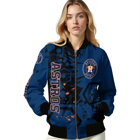 custom houston astros hexagon cluster blue black bomber jacket latest model