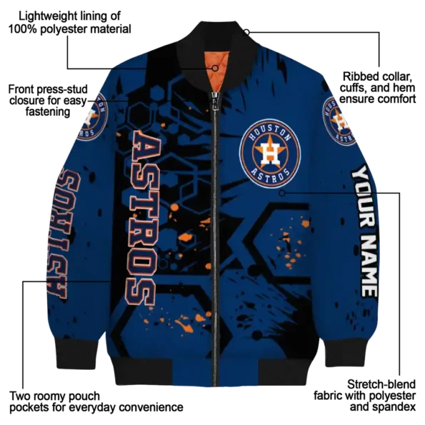 custom houston astros hexagon cluster blue black bomber jacket new arrival