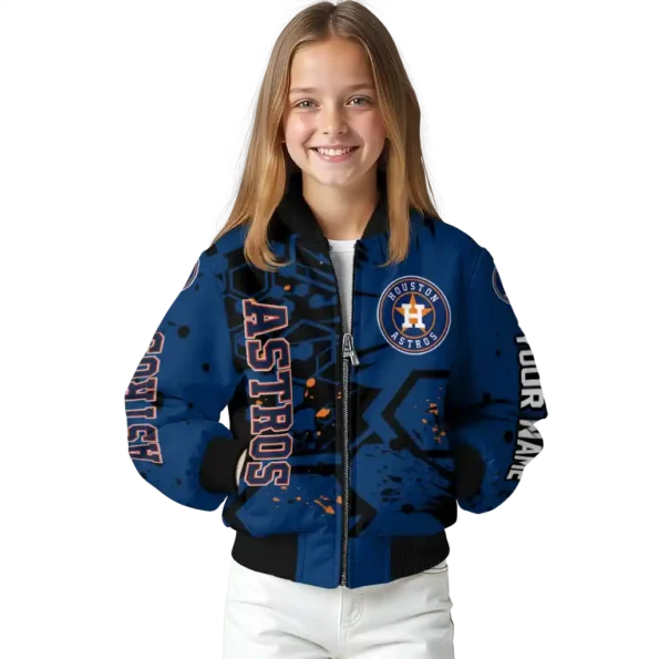 custom houston astros hexagon cluster blue black bomber jacket top rated