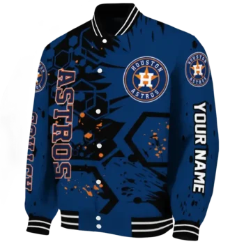 custom houston astros hexagon cluster blue black varsity jacket best selling