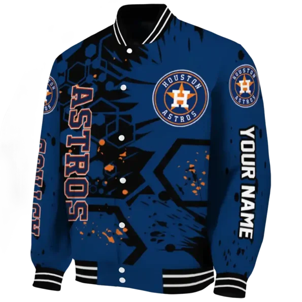 custom houston astros hexagon cluster blue black varsity jacket best selling