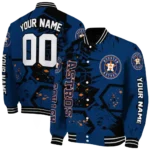 custom houston astros hexagon cluster blue black varsity jacket best selling