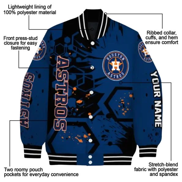 custom houston astros hexagon cluster blue black varsity jacket new arrival