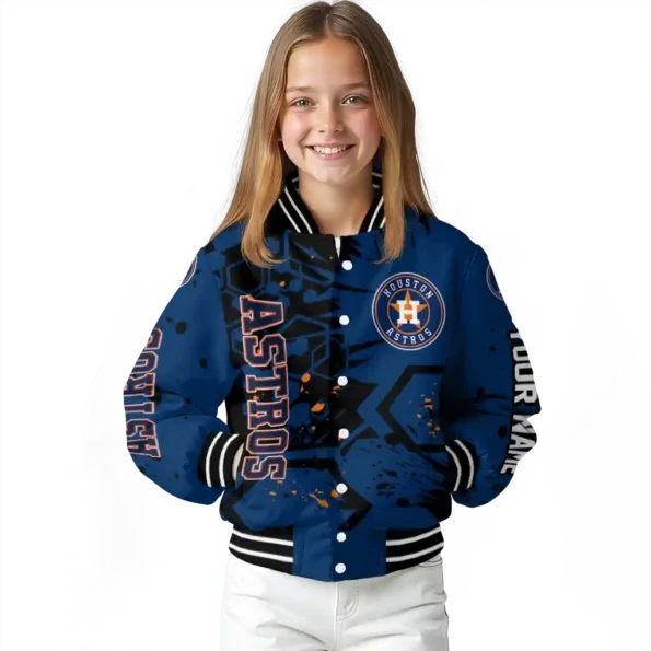 custom houston astros hexagon cluster blue black varsity jacket top rated
