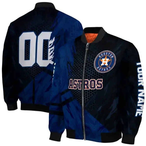 custom houston astros hexagon mesh blue black bomber jacket fashion forward
