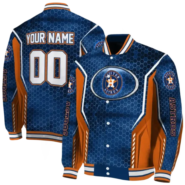 custom houston astros power plate blue varsity jacket fashion forward