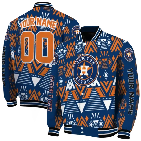 custom houston astros pyramid shapes blue varsity jacket fashion forward