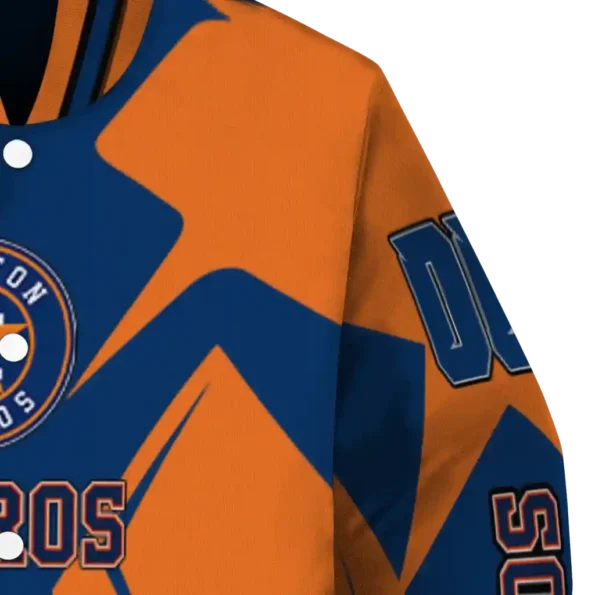 custom houston astros spider mark blue orange crocs varsity jacket premium grade