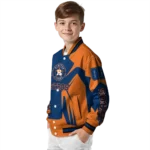 custom houston astros spider mark blue orange crocs varsity jacket best selling
