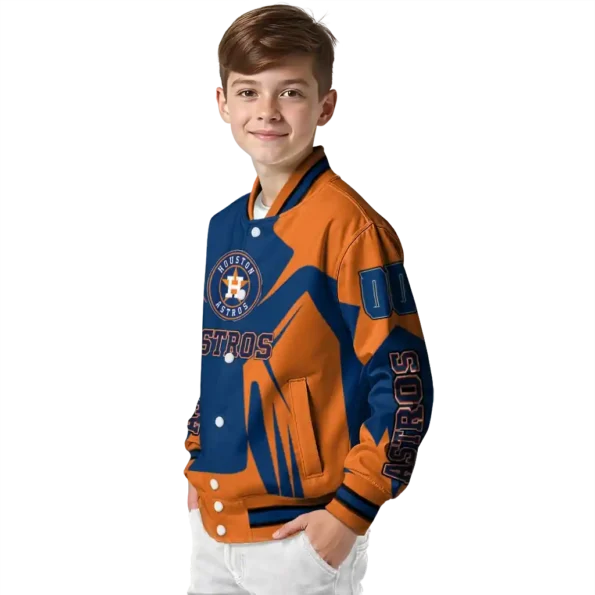 custom houston astros spider mark blue orange crocs varsity jacket trendy