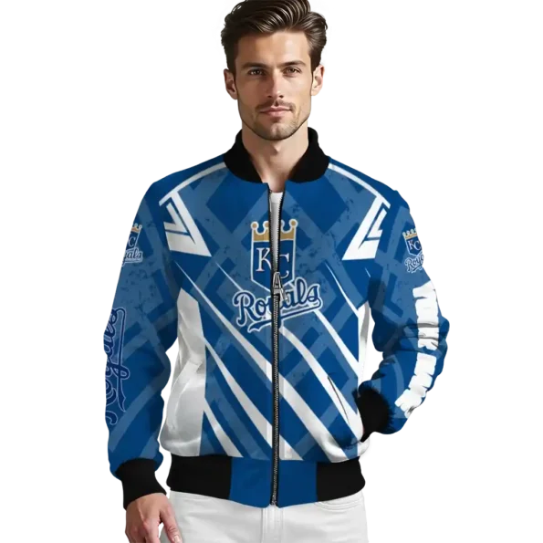 custom kansas city royals chevron angles royal blue bomber jacket high quality