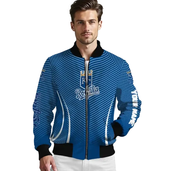 custom kansas city royals chevron arrow royal blue bomber jacket high quality