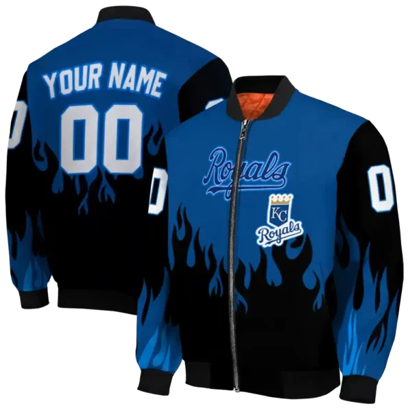 custom kansas city royals flame border royal blue black bomber jacket fashion forward