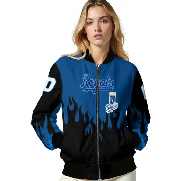 custom kansas city royals flame border royal blue black bomber jacket latest model