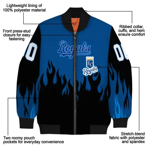 custom kansas city royals flame border royal blue black bomber jacket new arrival