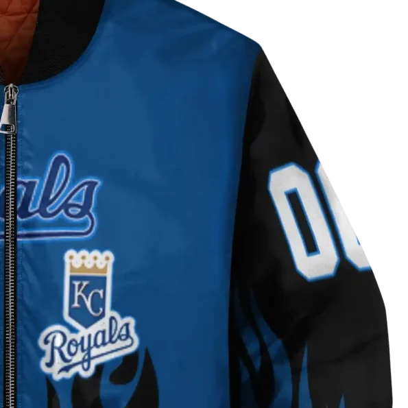 custom kansas city royals flame border royal blue black bomber jacket premium grade