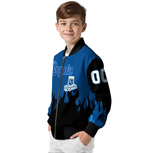 custom kansas city royals flame border royal blue black bomber jacket trendy