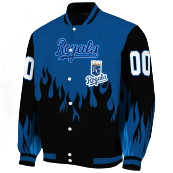 custom kansas city royals flame border royal blue black varsity jacket best selling
