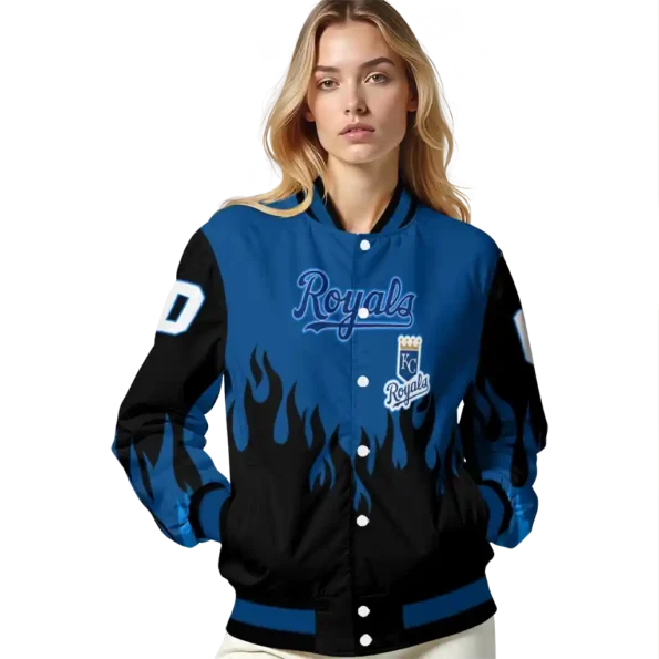 custom kansas city royals flame border royal blue black varsity jacket latest model