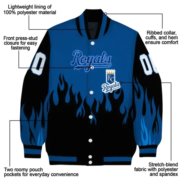 custom kansas city royals flame border royal blue black varsity jacket new arrival