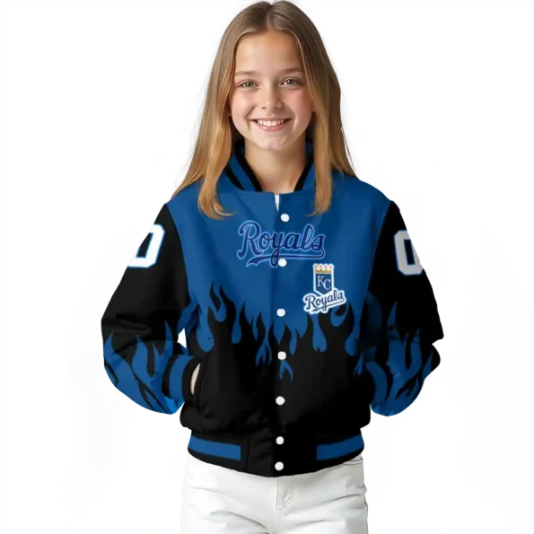 custom kansas city royals flame border royal blue black varsity jacket top rated
